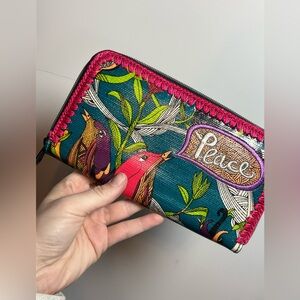 Sakroots Peace Zip Wallet Boho Floral Birds Colorful Organizer